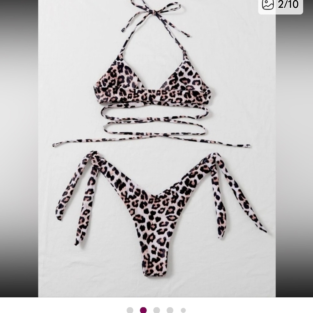 SHEIN Leopard Print Bikini - Black and Pink